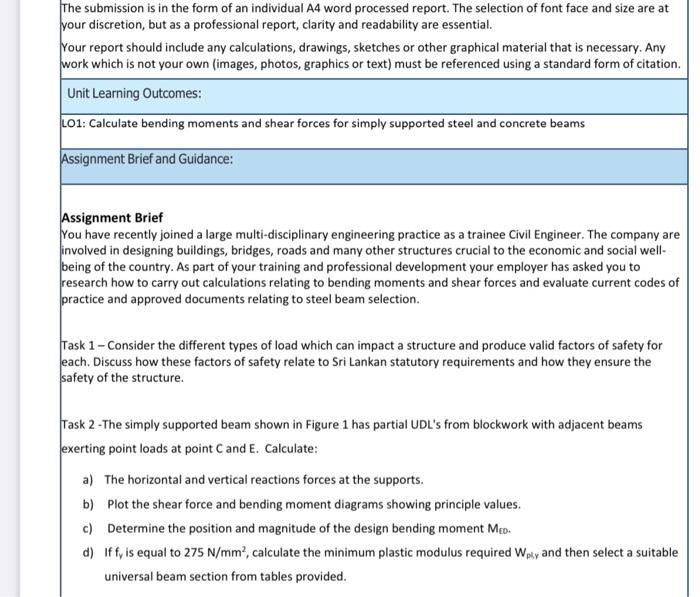 Learning Outcomes And Assessment Criter Pass Merit Loi Calculate Bending Moments And Shear Forces For Simply Supported S 8