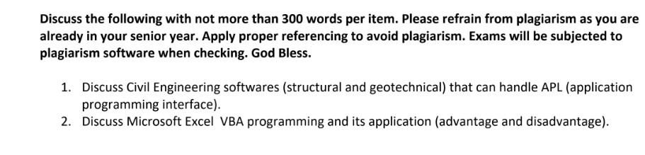 Discuss The Following With Not More Than 300 Words Per Item Please Refrain From Plagiarism As You Are Already In Your S 1