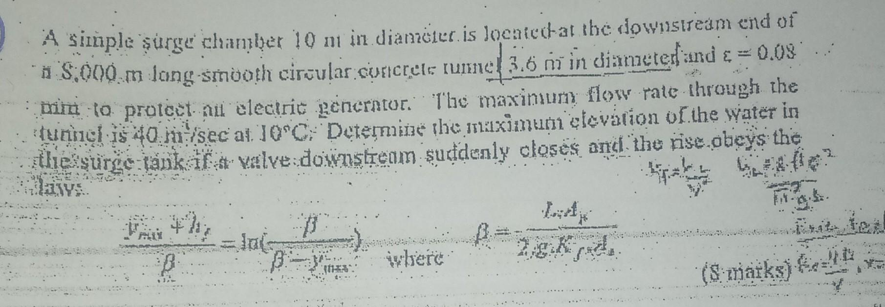 A Simple Surge Chanzber 10 M In Dianzeter Is Located At The Downstream End Of 58 000 M Long Smooth Circular Cunicrele Tu 1