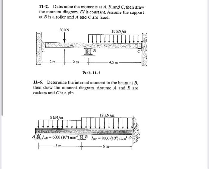 11 2 Determine The Moments At A B And C Then Draw The Moment Diagram El Is Constant Assume The Support At B Is A R 1