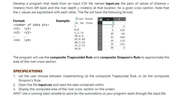 Develop A Program That Reads From An Input Csv File Named Input Csv The Pairs Of Values Of Distance Meters From Left B 1