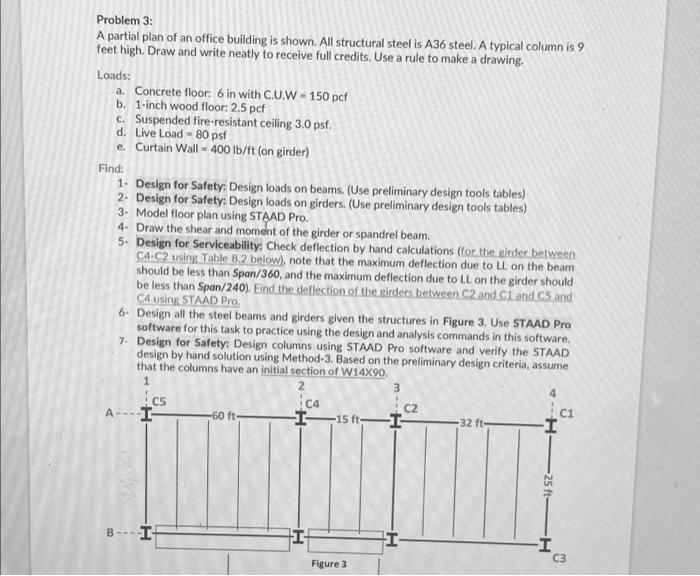 Problem 3 A Partial Plan Of An Office Building Is Shown All Structural Steel Is A36 Steel A Typical Column Is 9 Feet 1