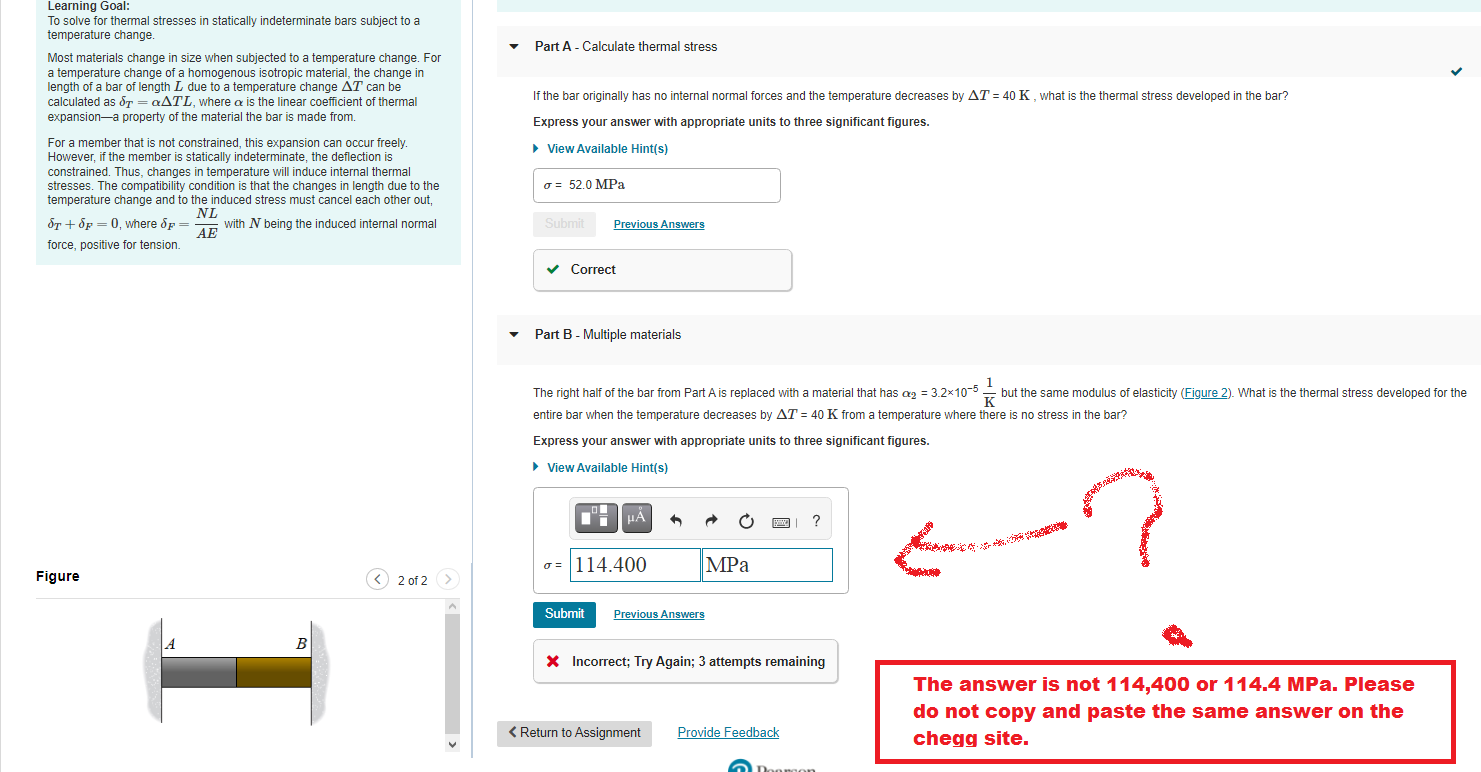 Part A Calculate Thermal Stress Learning Goal To Solve For Thermal Stresses In Statically Indeterminate Bars Subject 1