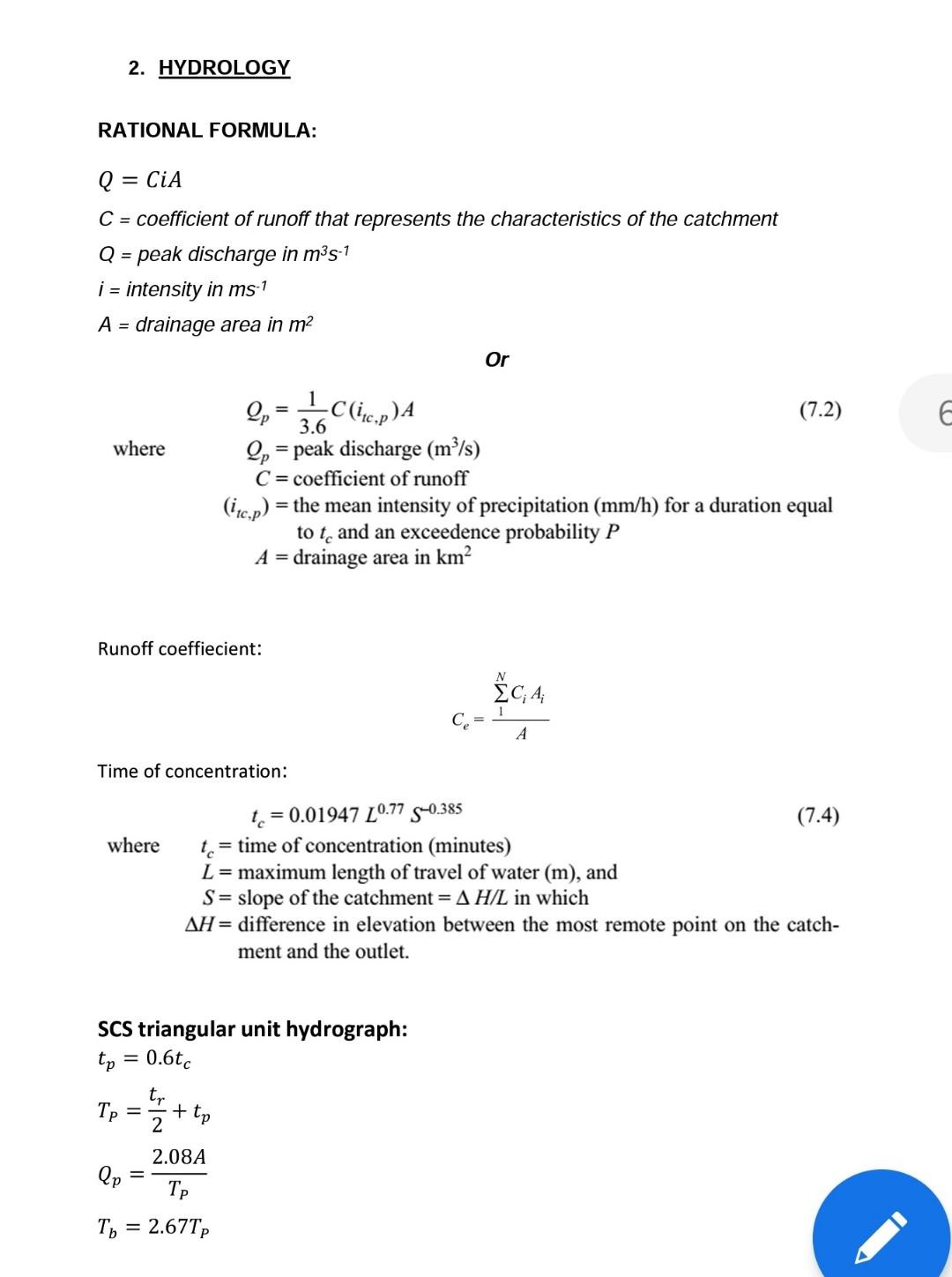3 A Using The Scs Soil Conservation Services Triangular Unit Hydrograph Method Develop The 60 Minute Uh For A Waters 8