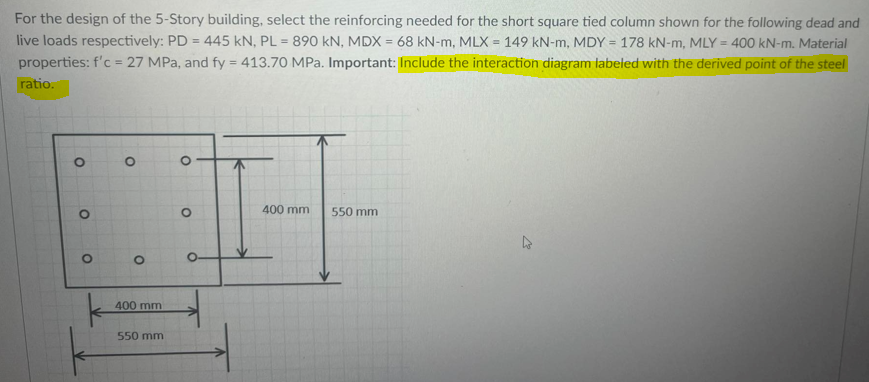 For The Design Of The 5 Story Building Select The Reinforcing Needed For The Short Square Tied Column Shown For The Fol 1