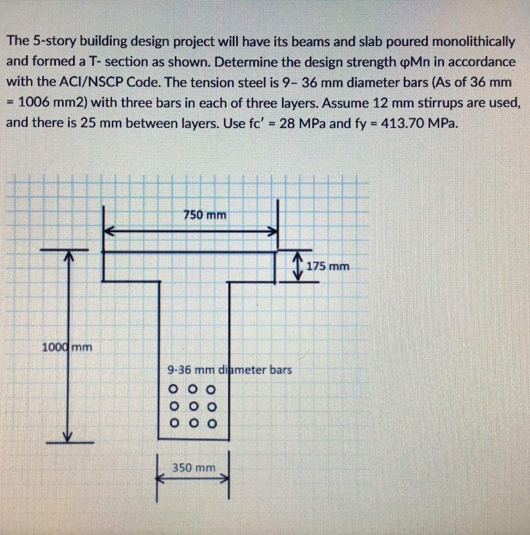 The 5 Story Building Design Project Will Have Its Beams And Slab Poured Monolithically And Formed A T Section As Shown 1