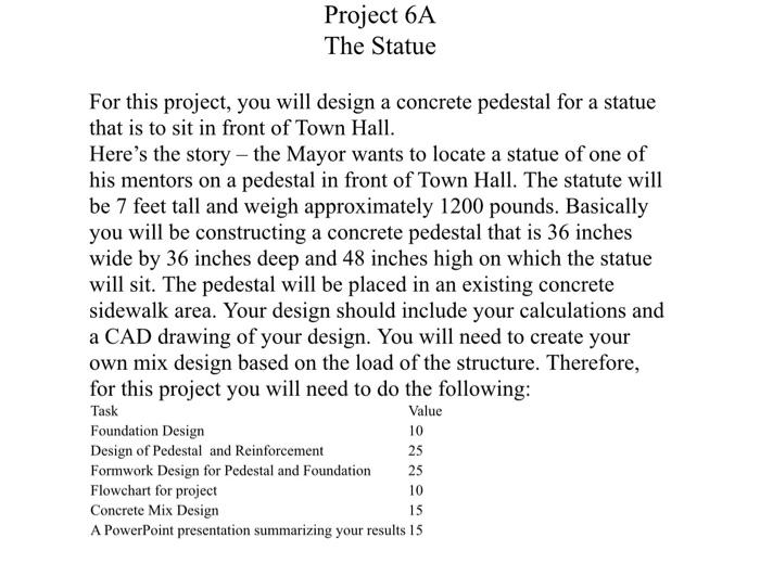 Project 6a The Statue For This Project You Will Design A Concrete Pedestal For A Statue That Is To Sit In Front Of Town 1