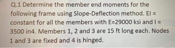 Q 1 Determine The Member End Moments For The Following Frame Using Slope Deflection Method El Constant For All The Me 1