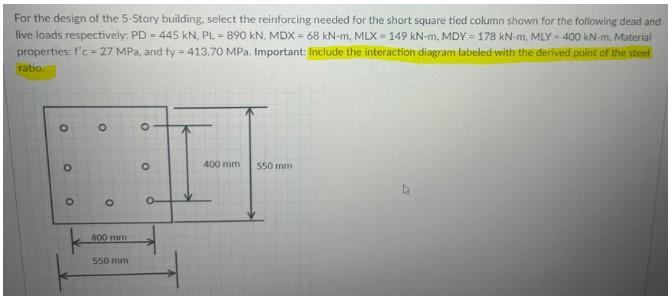 For The Design Of The 5 Story Building Select The Reinforcing Needed For The Short Square Tied Column Shown For The Fol 1