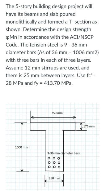 The 5 Story Building Design Project Will Have Its Beams And Slab Poured Monolithically And Formed A T Section As Shown 1