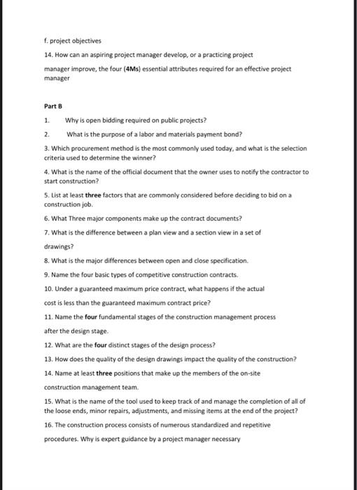 F Project Objectives 14 How Can An Aspiring Project Manager Develop Or A Practicing Project Manager Improve The Four 1