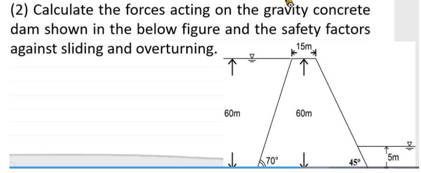 2 Calculate The Forces Acting On The Gravity Concrete Dam Shown In The Below Figure And The Safety Factors Against Sli 1