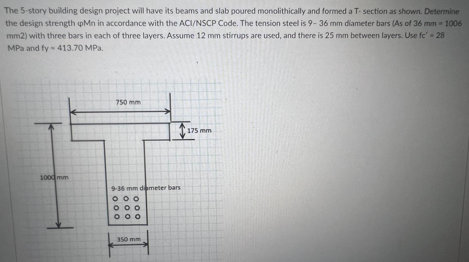 The 5 Story Building Design Project Will Have Its Beams And Slab Poured Monolithically And Formed A T Section As Shown 1
