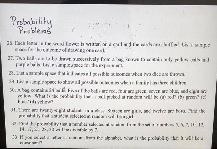 Probability Problems 26 Each Letter In The Word Flower Is Written On A Card And The Cards Are Shuffled List A Sample S 1
