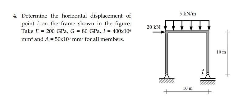 5 Kn M 4 Determine The Horizontal Displacement Of Point I On The Frame Shown In The Figure Take E 200 Gpa G 80 Gp 1
