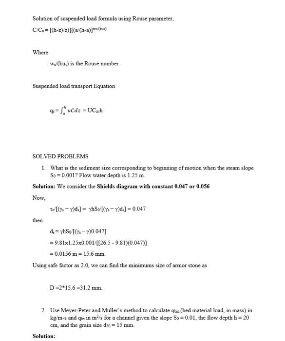 A Student S Number 1 A Write The Shields Parameter Lecture Notes Equation 18 Define The Notation B What Is The 6