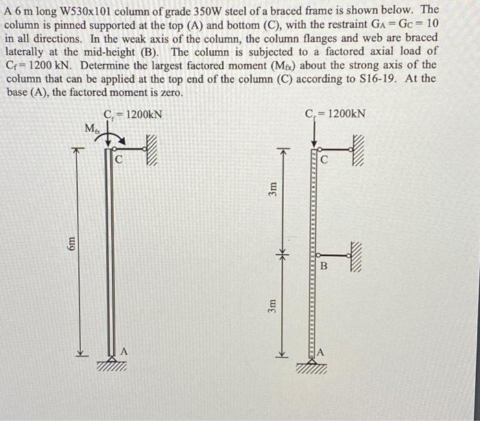 A 6 M Long W530x101 Column Of Grade 350w Steel Of A Braced Frame Is Shown Below The Column Is Pinned Supported At The T 1