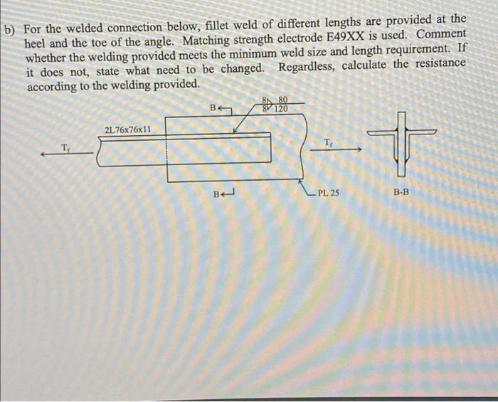 B For The Welded Connection Below Fillet Weld Of Different Lengths Are Provided At The Heel And The Toe Of The Angle 1