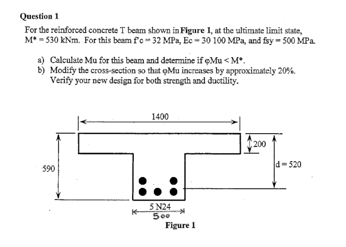 Question 1 For The Reinforced Concrete T Beam Shown In Figure 1 At The Ultimate Limit State M 530 Knm For This Bea 1
