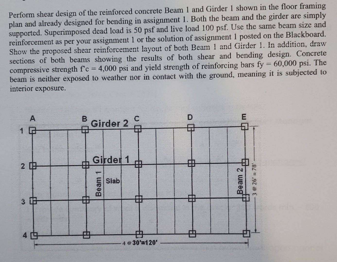 Perform Shear Design Of The Reinforced Concrete Beam 1 And Girder 1 Shown In The Floor Framing Plan And Already Designed 1