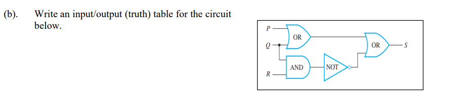B Write An Input Output Truth Table For The Circuit Below P Or 10 Q Or And Not R 1
