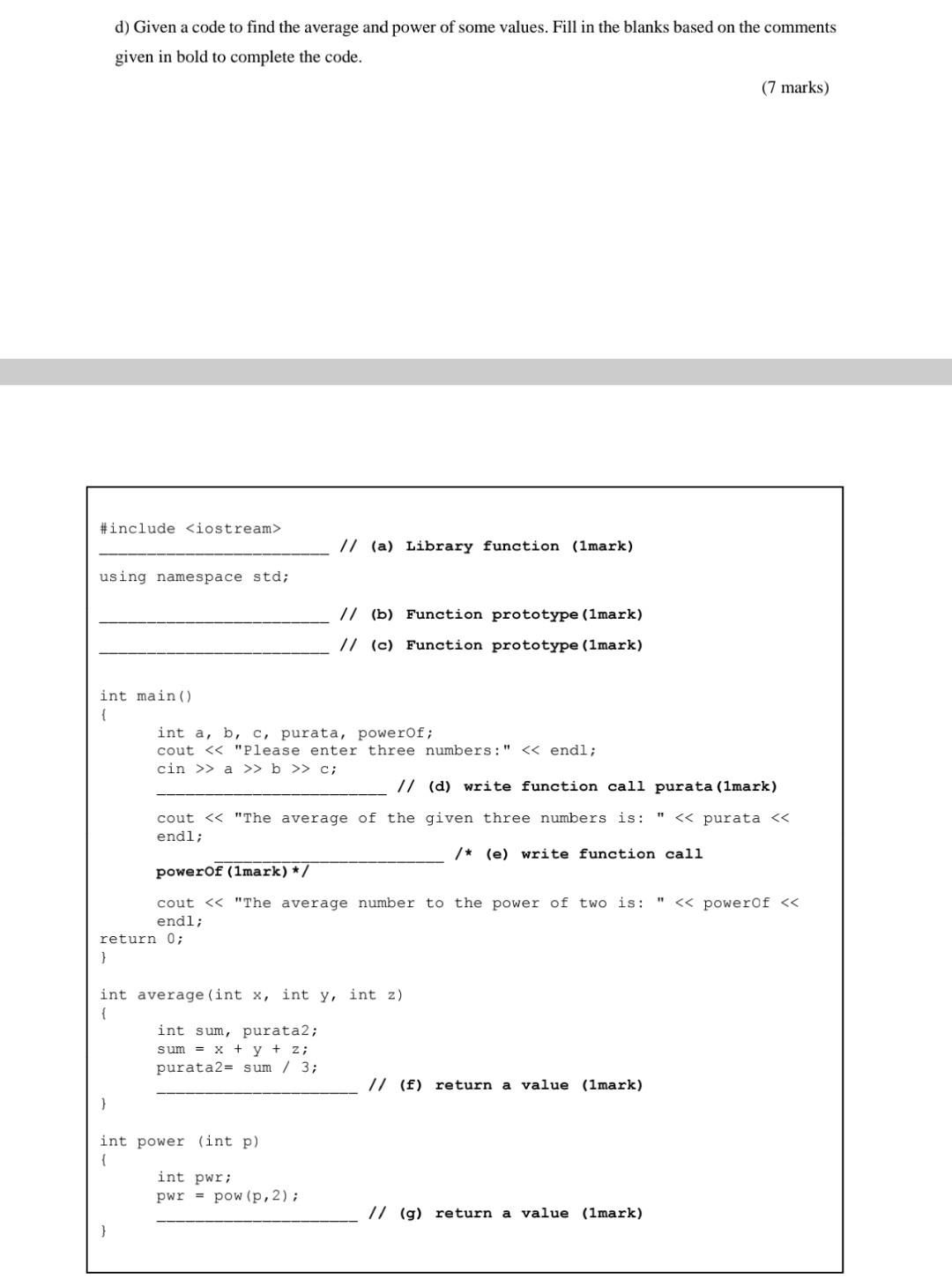 D Given A Code To Find The Average And Power Of Some Values Fill In The Blanks Based On The Comments Given In Bold To 1