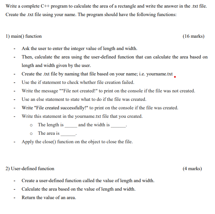 Write A Complete C Program To Calculate The Area Of A Rectangle And Write The Answer In The Txt File Create The Txt 1