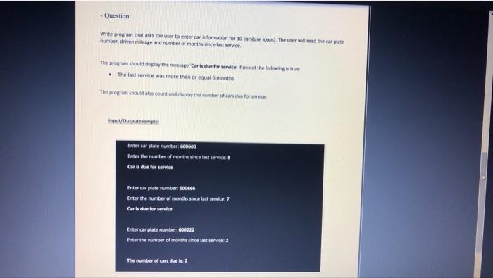 Question Write Program That Is The User To Enter Car Information For 10 Cartuse Lool Ther Will Read The Care Number 1