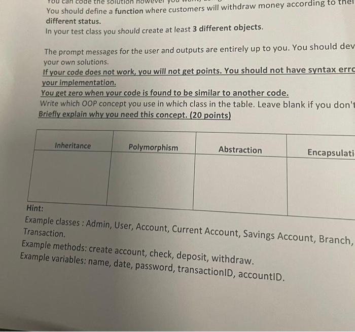 Tutio You Should Define A Function Where Customers Will Withdraw Money According To Thel Different Status In Your Test 1