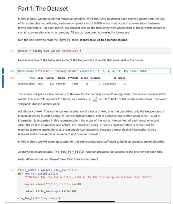 Part 1 The Dataset In This Project We Are Exploring Movie Screenplays We Ll Be Trying To Predict Each Movie S Genre F 1