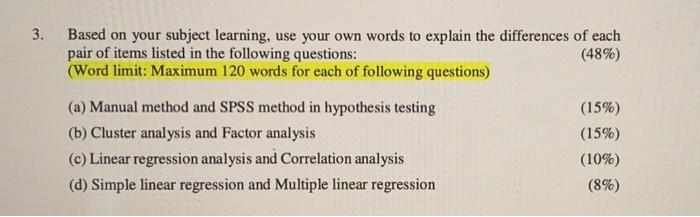 3 Based On Your Subject Learning Use Your Own Words To Explain The Differences Of Each Pair Of Items Listed In The Fol 1