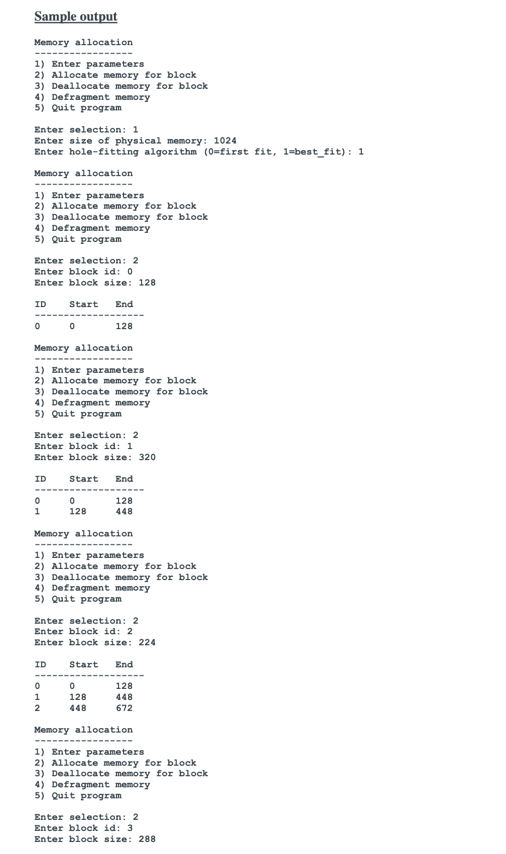In C Please Objective To Simulate Memory Allocation With Hole Fitting Algorithms First Fit Best Fit And Implement De 1
