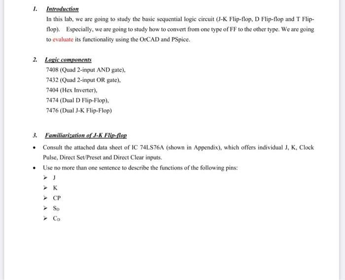 1 Introduction In This Lab We Are Going To Study The Basic Sequential Logic Circuit J K Flip Flop D Flip Flop And T 1