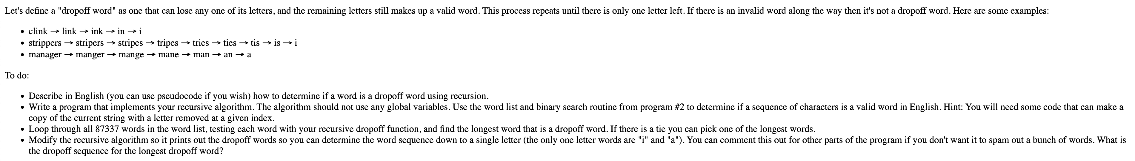 Let S Define A Dropoff Word As One That Can Lose Any One Of Its Letters And The Remaining Letters Still Makes Up A Va 1