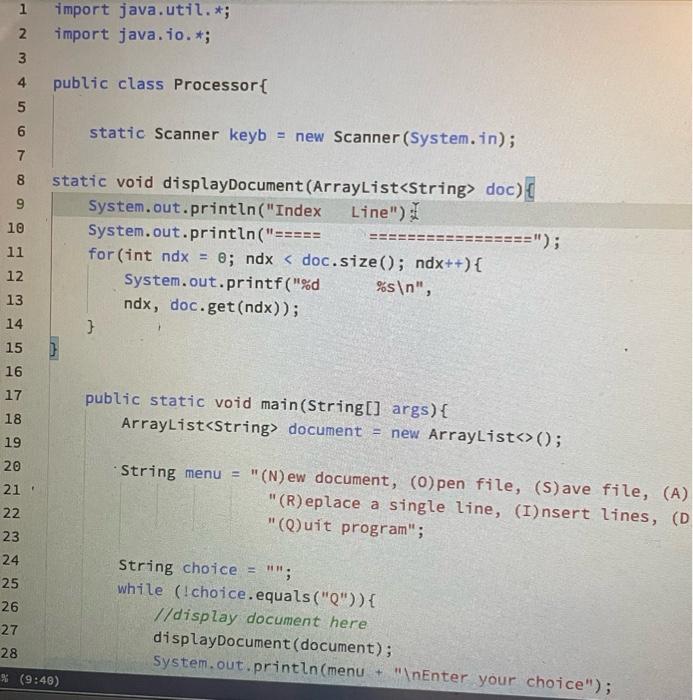 A Word Processor Can Represent And Process A User S Document As A List Of Strings Develop A Menu Based Word Processor W 3