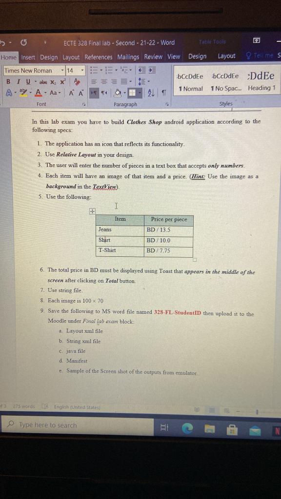 Ecte 328 Final Lab Second 21 22 Word Table Tooh Home Insert Design Layout References Mailings Review View Design L 1