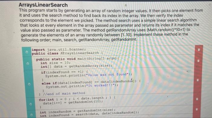 Arrayslinear Search This Program Starts By Generating An Array Of Random Integer Values It Then Picks One Element From 1