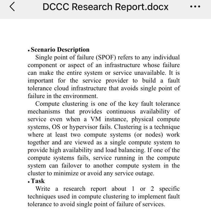 Dccc Research Report Docx Scenario Description Single Point Of Failure Spof Refers To Any Individual Component Or 1