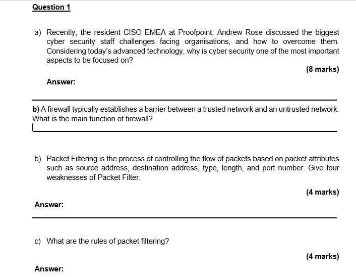 Question 1 A Recently The Resident Ciso Emea At Proofpoint Andrew Rose Discussed The Biggest Cyber Security Staff Cha 1