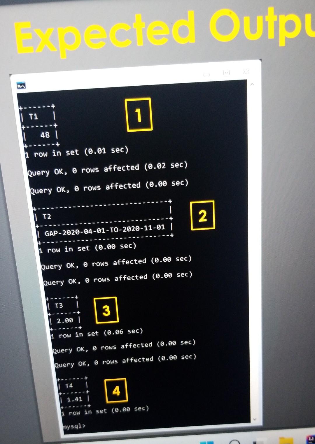 Expected Outp 11 1 48 1 Row In Set 0 01 Sec Query Ok O Rows Affected 0 02 Sec Query Ok O Rows Affected 0 00 Sec 1