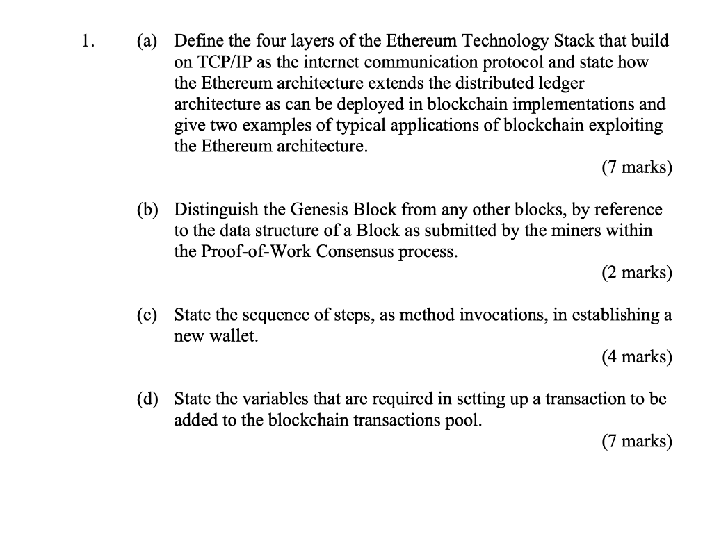 1 A Define The Four Layers Of The Ethereum Technology Stack That Build On Tcp Ip As The Internet Communication Protoc 1