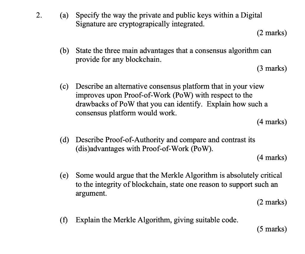 2 A Specify The Way The Private And Public Keys Within A Digital Signature Are Cryptograpically Integrated 2 Marks 1