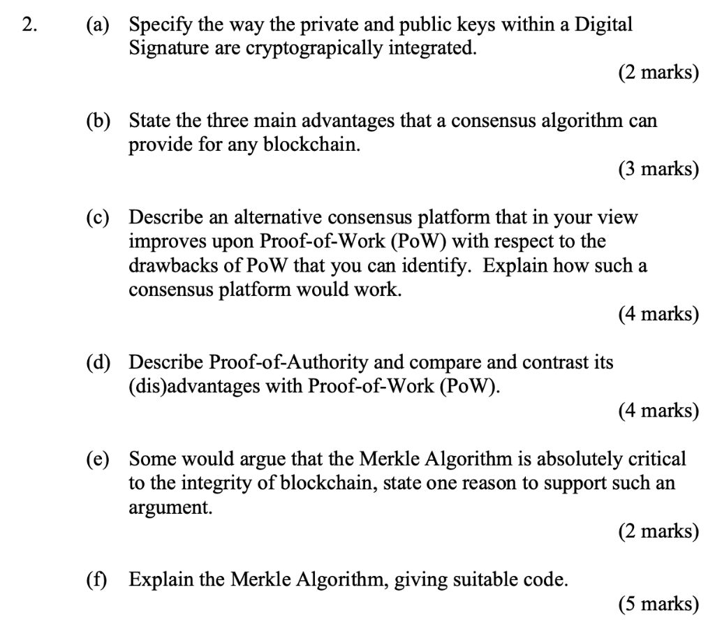 2 A Specify The Way The Private And Public Keys Within A Digital Signature Are Cryptograpically Integrated 2 Marks 1
