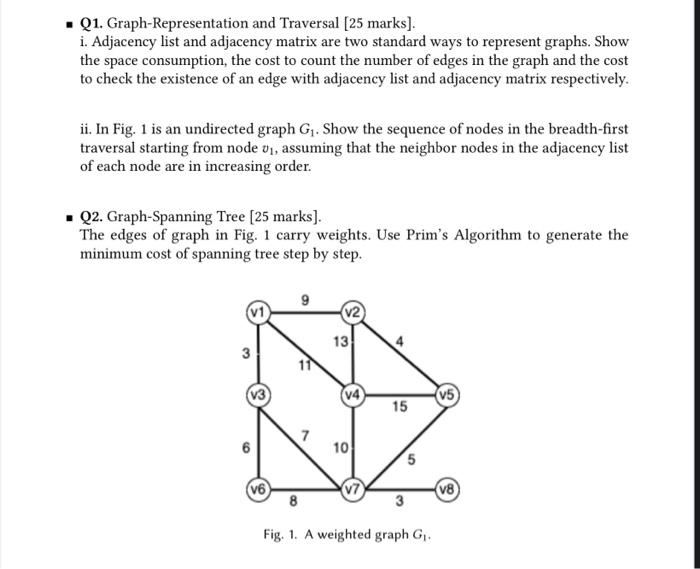 Q1 Graph Representation And Traversal 25 Marks I Adjacency List And Adjacency Matrix Are Two Standard Ways To Repre 1
