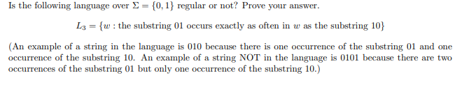Is The Following Language Over 9 0 1 Regular Or Not Prove Your Answer L3 W The Substring 01 Occurs Exactly As 1