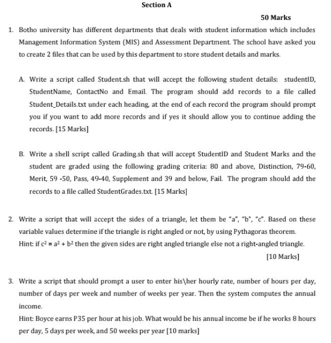 Section A 50 Marks 1 Botho University Has Different Departments That Deals With Student Information Which Includes Mana 1