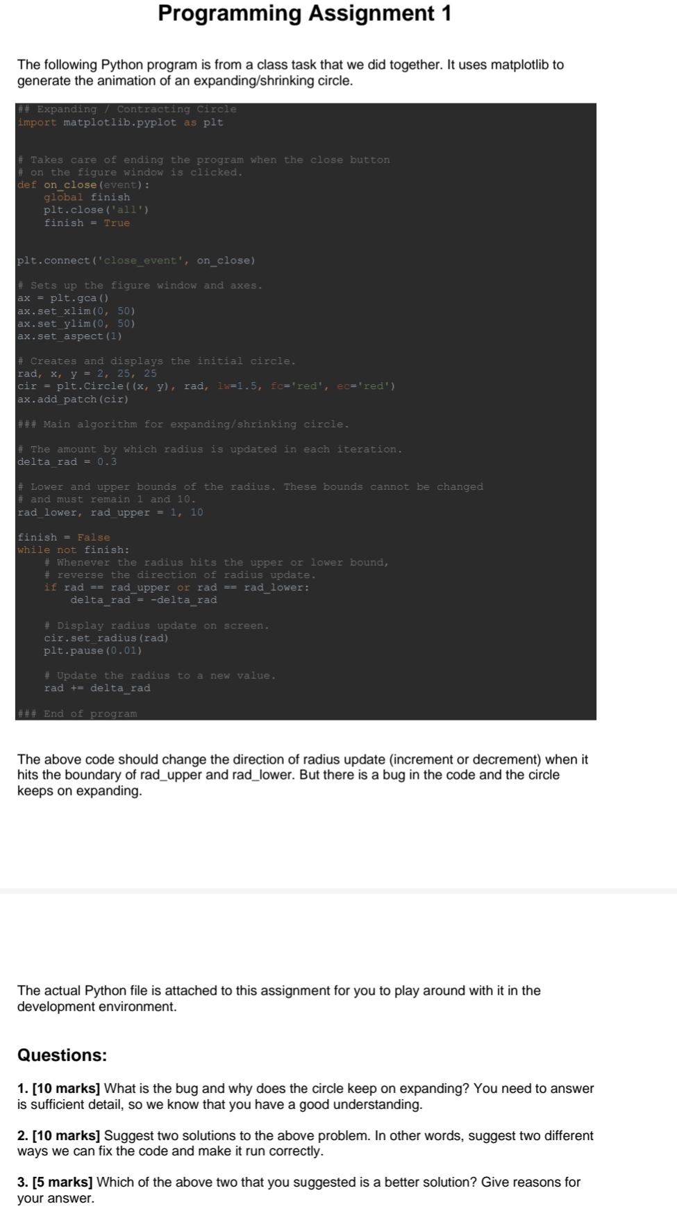 Programming Assignment 1 The Following Python Program Is From A Class Task That We Did Together It Uses Matplotlib To G 1