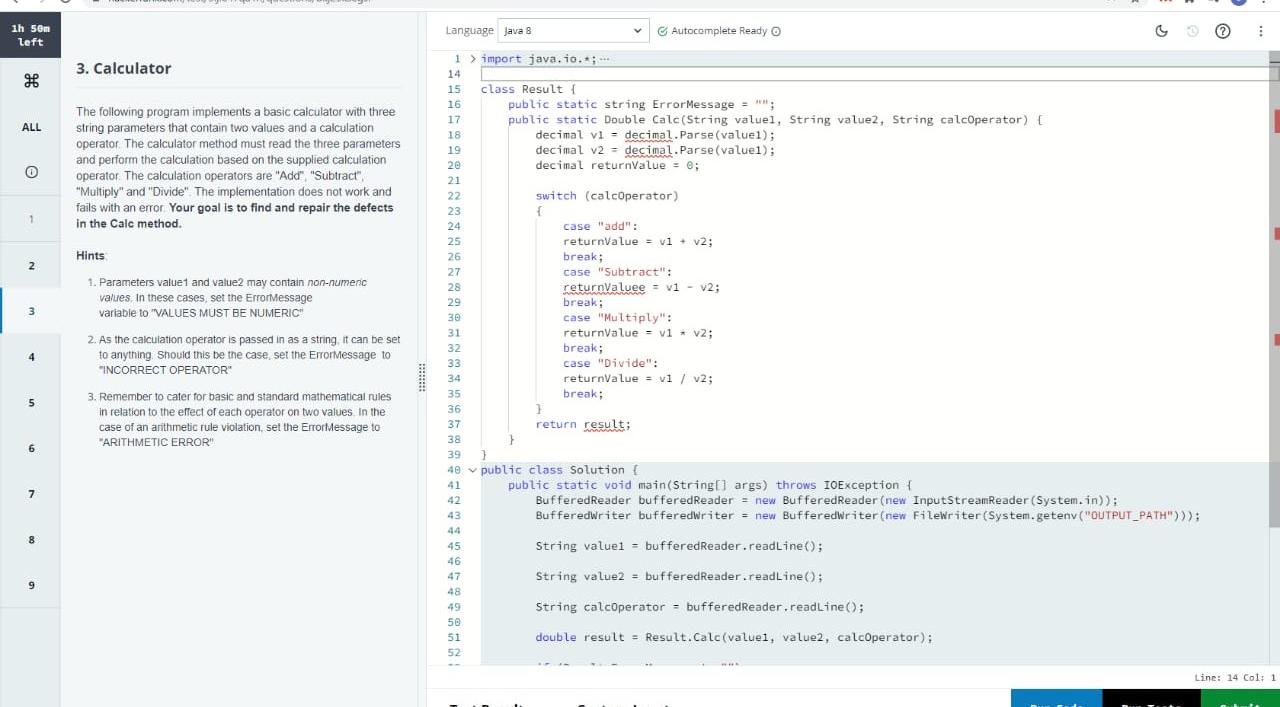 1h 50m Left Language Java 8 Autocomplete Ready 3 Calculator All The Following Program Implements A Basic Calculator 1