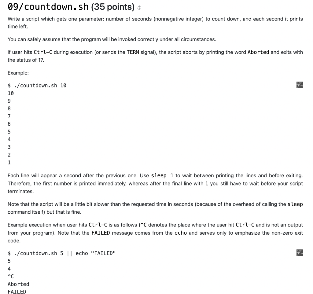 09 Countdown Sh 35 Points Write A Script Which Gets One Parameter Number Of Seconds Nonnegative Integer To Count 1