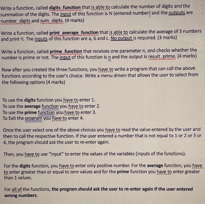 Write A Function Called Digits Function That Is Able To Calculate The Number Of Digits And The Summation Of The Digits 1